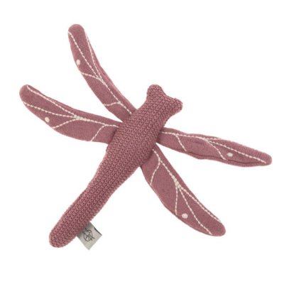 Lässig pletená šusticí hračka s chrastítkem Garden Explorer - Dragonfly red