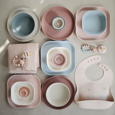 Mushie hranatá miska 2 ks - Blush - obrázek