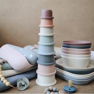 Mushie skládací věž 8 ks - Pastel - obrázek