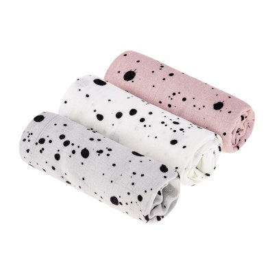 Sleepee mušelínové bambusové pleny Hanky 3 ks - Šedá/bílá/růžová