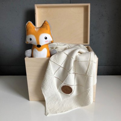 Ceba Baby pletená deka v dárkové krabičce Rýžový vzor 90 x 90 cm - Krémová - obrázek