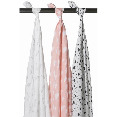 Meyco pleny 120 x 120 cm 3 ks - Feathers clouds dots pink/white/grey/black