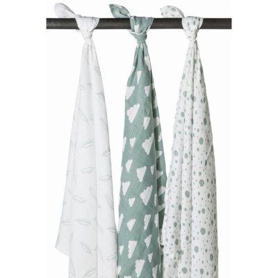 Meyco pleny 120 x 120 cm 3 ks - Feathers clouds dots stone green/white