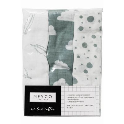 Meyco pleny 70 x 70 cm 3 ks - Feathers clouds dots stone green/white - obrázek