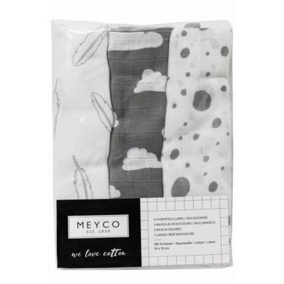 Meyco pleny 70 x 70 cm 3 ks - Feathers clouds dots grey/white - obrázek
