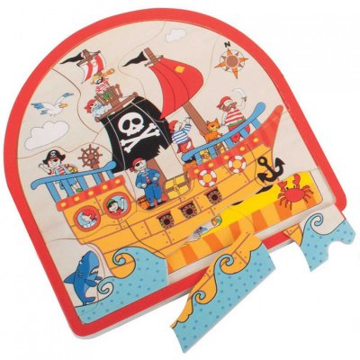 Bigjigs Toys Dřevěné vícevrstvé puzzle - Pirátská loď - obrázek