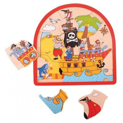Bigjigs Toys Dřevěné vícevrstvé puzzle - Pirátská loď