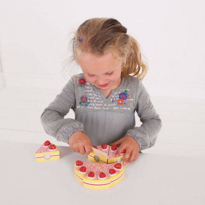 Bigjigs Toys dřevěný krájecí dort s jahodami - obrázek