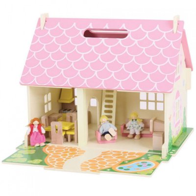 Bigjigs Toys přenosný dřevěný domeček pro panenky