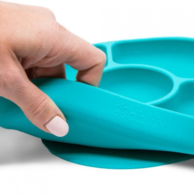 BBLÜV Yümi silikonový talířek a lžička - Aqua - obrázek