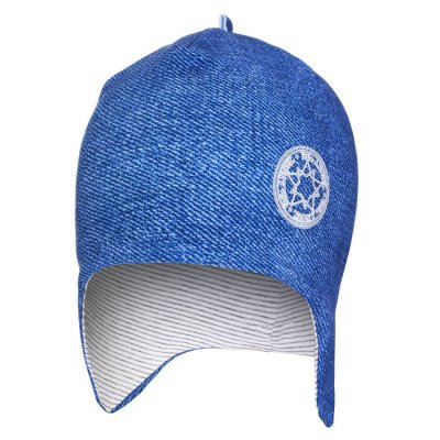 Little Angel čepice laponka podšitá Jeans Outlast® - Modrá/pruh bílošedý melír, vel. 3