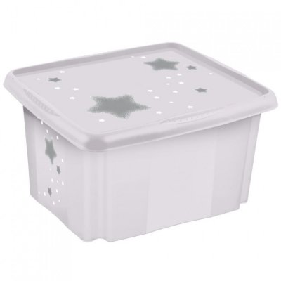 Keeeper úložný box s víkem 24 l - Stars, bilý