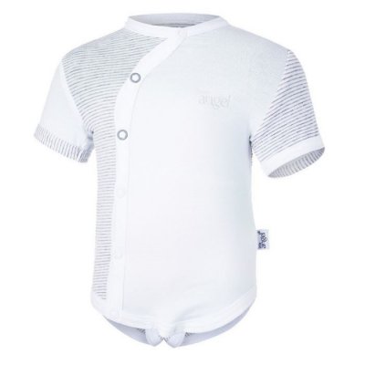 Little Angel body tenké propínací krátký rukáv Outlast® - Bílá/pruh bílošedý melír, vel. 68