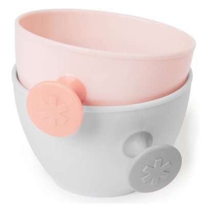 Skip Hop misky s víkem a držákem Easy Grab 2 ks - Grey/Coral - obrázek