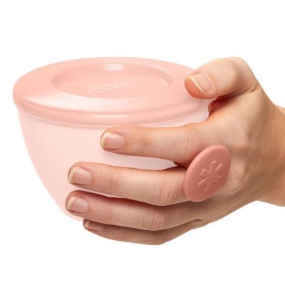 Skip Hop misky s víkem a držákem Easy Grab 2 ks - Grey/Coral - obrázek