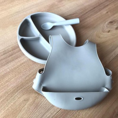 Minikoioi talíř dělený silikonový s přísavkou - Grey - obrázek