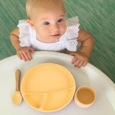 Minikoioi talíř dělený silikonový s přísavkou - Yellow - obrázek