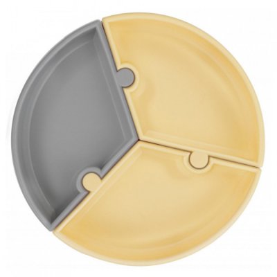 Minikoioi talíř puzzle silikonový s přísavkou - Grey/Yellow