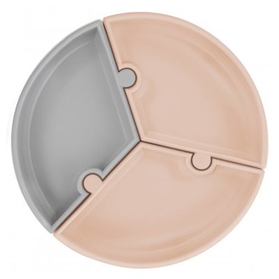 Minikoioi talíř puzzle silikonový s přísavkou - Bubble Beige/Grey