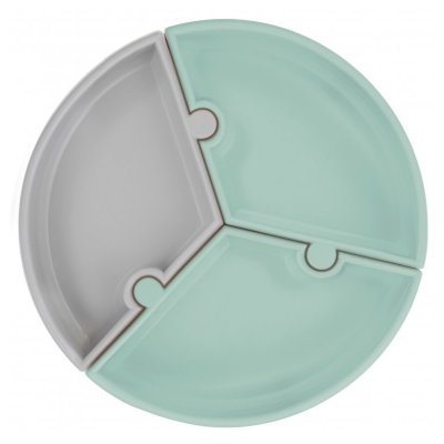Minikoioi talíř puzzle silikonový s přísavkou - River Green/Grey