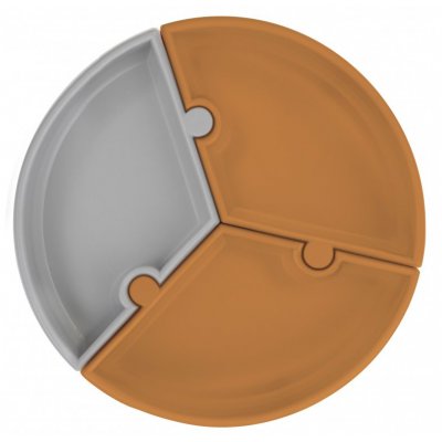 Minikoioi talíř puzzle silikonový s přísavkou - Woody Brown/Grey