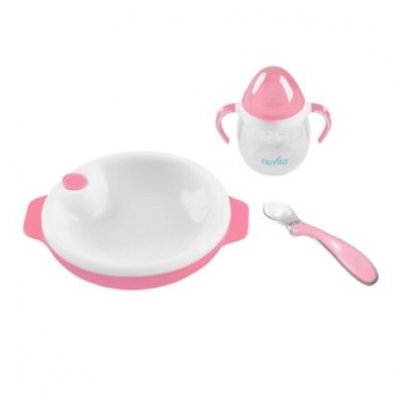 Nuvita set termotalířku s silikonovou lžičkou a hrnečkem - Pastel Blue