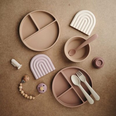 Mushie silikonový talíř s přísavkou - Natural - obrázek