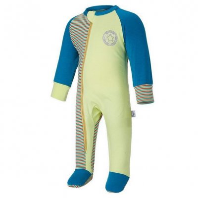 Little Angel overal dlouhý rukáv tenký Outlast® - Pruh tyrkysžlutocihlový, vel. 80