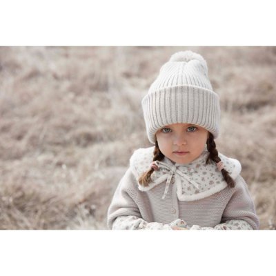 Elodie Details Čepice vlněná s bambulí - Creamy White, 36 m+ - obrázek