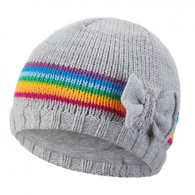 Little Angel čepice pletená mašle Outlast® - Sv. šedá/duha, vel. 1