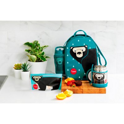 3 Sprouts Stainless Steel termoska na jídlo + vidlička - Bear Teal - obrázek
