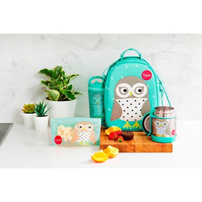 3 Sprouts taška na svačinu - Owl White Green - obrázek