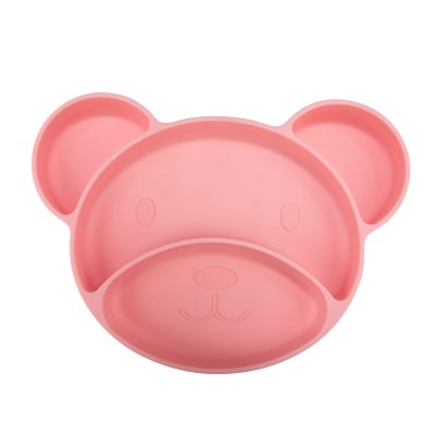 Canpol babies silikonový dělený talíř s přísavkou Medvídek - Růžový - obrázek