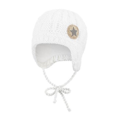 Little Angel čepice pletená zavazovací sloupky Outlast® - Bílá, vel. 2 (39-41 cm)