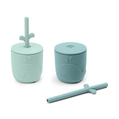 Done by Deer Peekaboo set hrnečků s brčkem Wally 2 ks - Modrý - obrázek