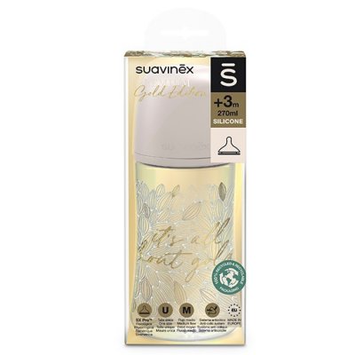 Suavinex Gold kojenecká láhev průtok M 270 ml - Šedá - obrázek