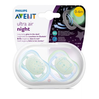 Philips AVENT šidítko Ultra air noční, 0 - 6 m - Chlapec, 2 ks - obrázek