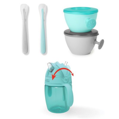 Skip Hop set jídelní s hrnkem Easy Feed 5 ks - Teal/Grey