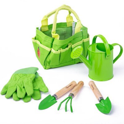 Bigjigs Toys zahradní set nářadí v plátěné tašce - Zelený