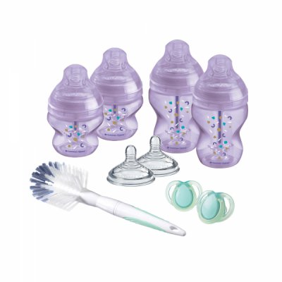 Tommee Tippee sada kojeneckých lahviček Anti-Colic C2N s kartáčkem Purple