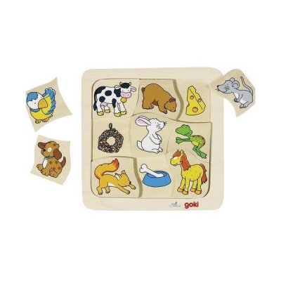 Goki dřevěné puzzle - Kdo co jí?