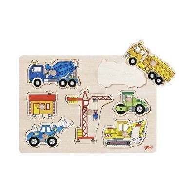 Goki dřevěné puzzle pro nejmenší - Stavební auta