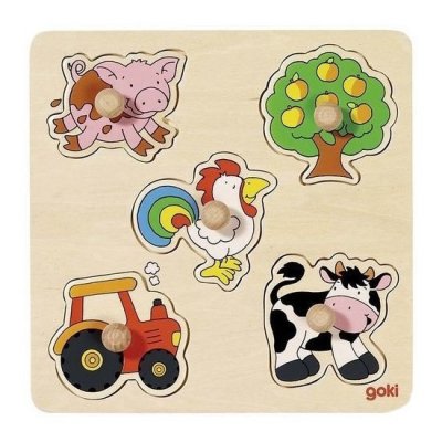 Goki vkládací dřevěné puzzle - Na vesnici
