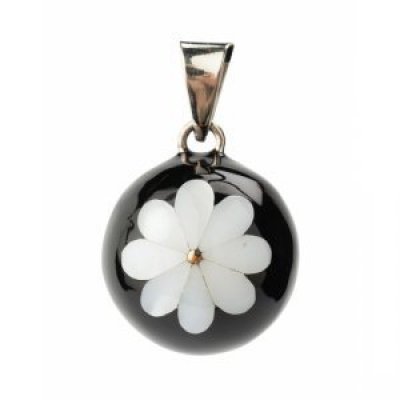 Bola originální mexický hudební přívěšek  - Black decorative white flower