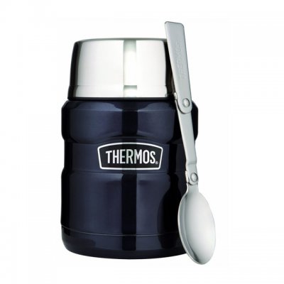 Thermos termoska na jídlo se skládací lžící a šálkem 470 ml - Tmavě modrá