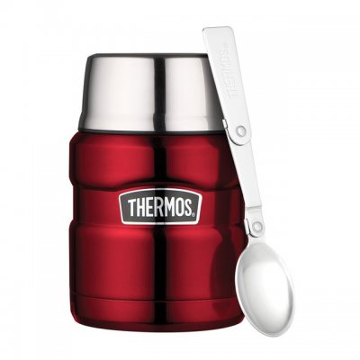 Thermos termoska na jídlo se skládací lžící a šálkem 470 ml - Červená