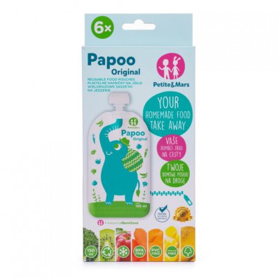 Petite&Mars kapsička na jídlo Papoo 6 ks - Elephant - obrázek