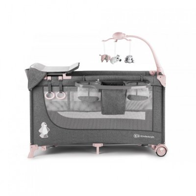 Kinderkraft cestovní postýlka Joy s doplňky - Pink - obrázek
