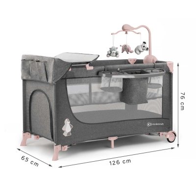 Kinderkraft cestovní postýlka Joy s doplňky - Pink - obrázek