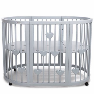 Mimiko kulatá postýlka 9v1 Hearts - Grey - obrázek